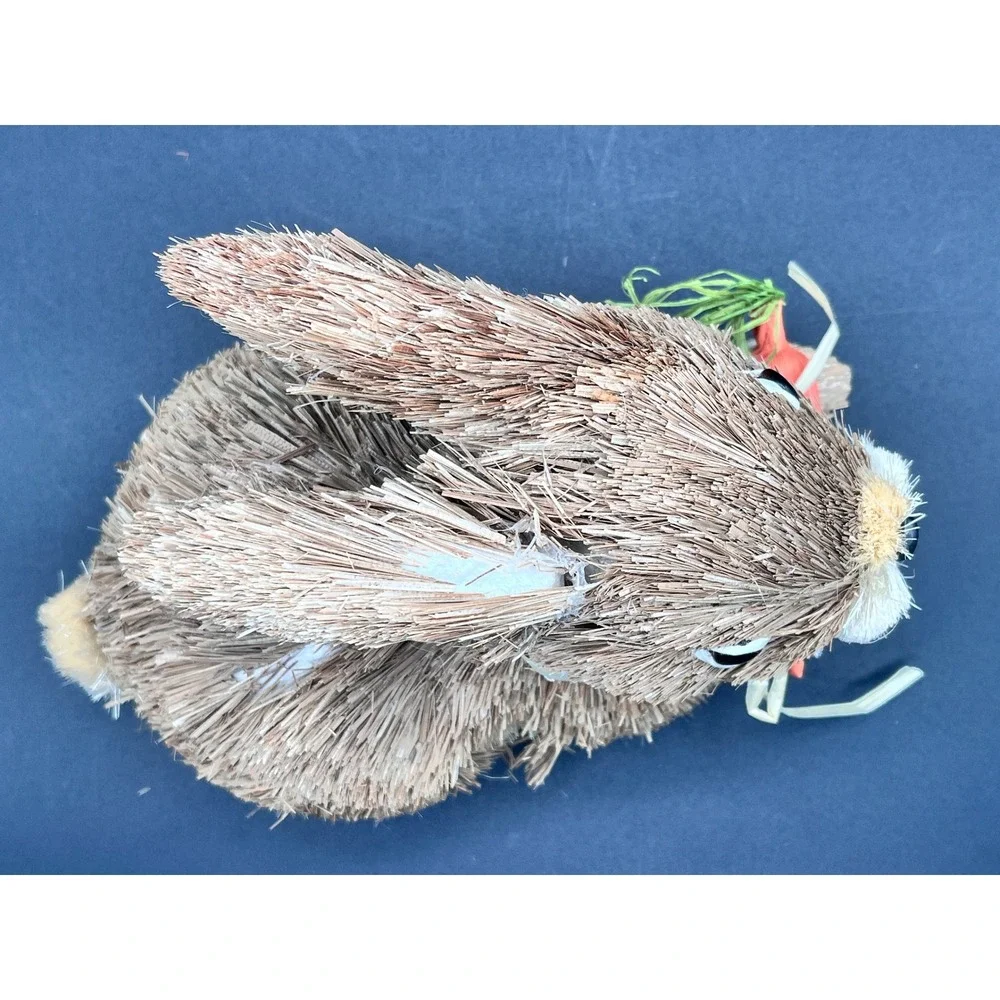 Rustic Sisal Straw Bunny Figurine‎ Easter Decor Brown Rabbit Carrot Lace 6
